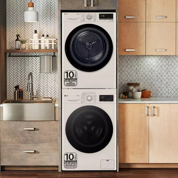 LG Outlet Torre de Lavado, Blanca, Lavadora inteligente 10kg, 1400rpm, Un 10% mas eficiente que A + Secadora 8kg, A+++, TORRE1008KG.OUTLET